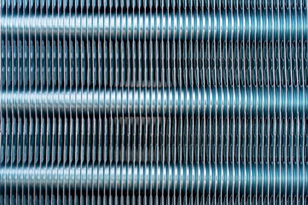 Close up view of an evaporator coil